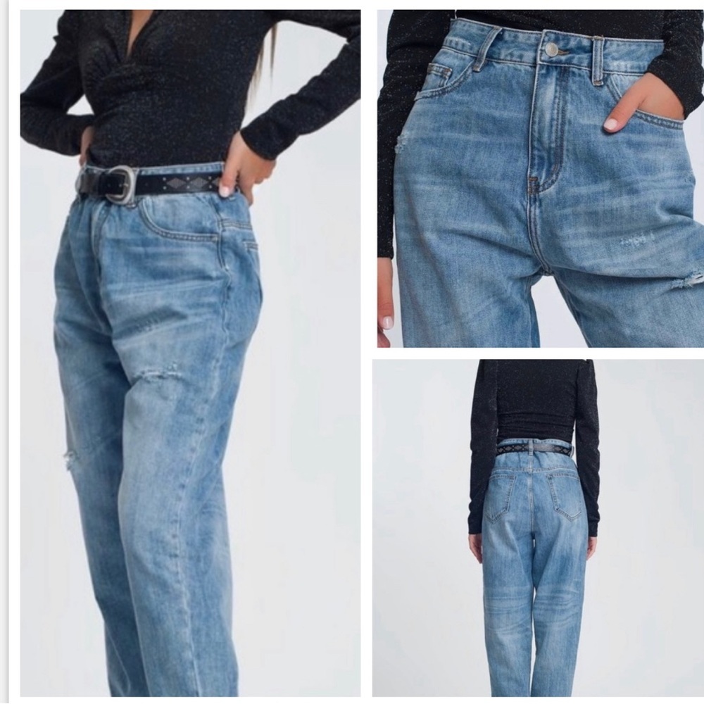 NEW Q2 Premium Tapered Baggie Boyfriend High Waisted Distressed Jeans 30